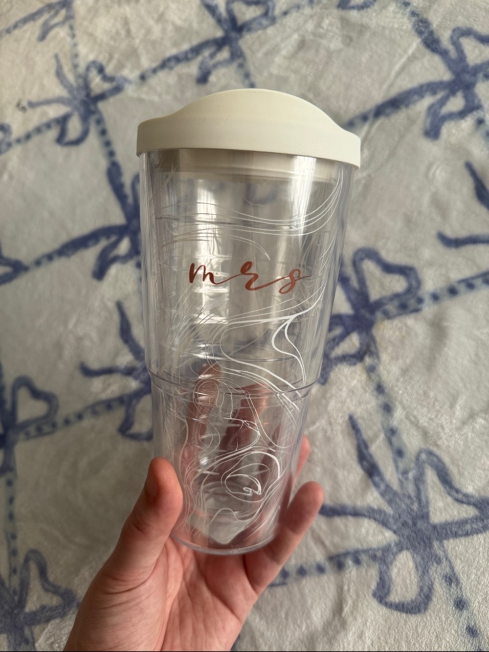 3/$6 🔥 tervis Tumbler with White Swirl and Rose Gold 'mrs' - Includes White Lid